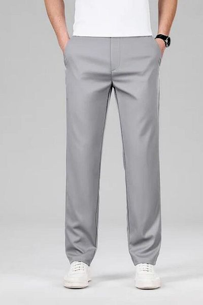 BayBayan Ανδρικό Premium Lycra Grey Plain Printed College Σχολικό Παντελόνι