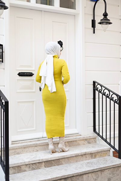 HİRA LİFE FASHİON Kadın Elbise Tesettür Giyim Balıkçı Yaka ve Dar Kesim Triko Kalem Elbise