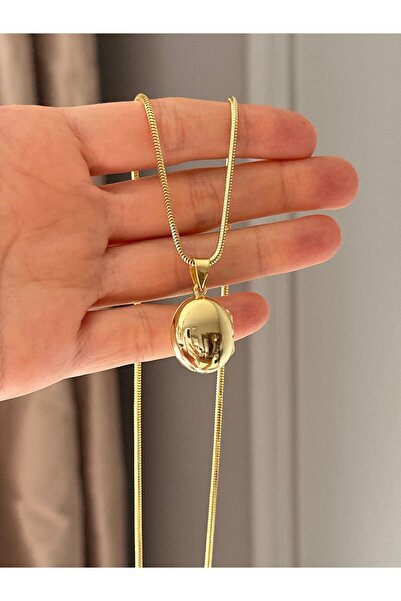emy by emel luxury silver jewelry Altın Kaplama Yılan Zincirli Kapaklı Oval M...