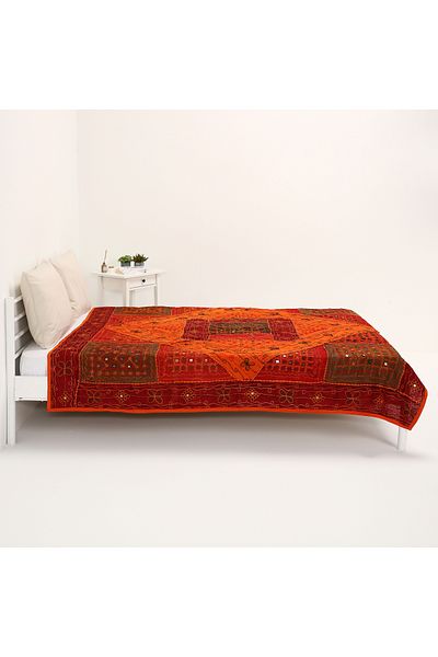 TUNCAY TEKSTİL Patchwork Indian - Handwork Bed Frame with Mirror and Forty Patches
