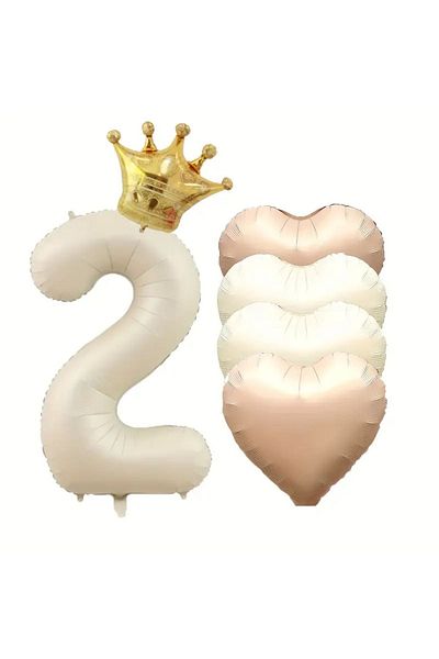 Konsept Sepeti 2 Year Old Birthday Set - Foil Balloon with Number, Heart and King Crown