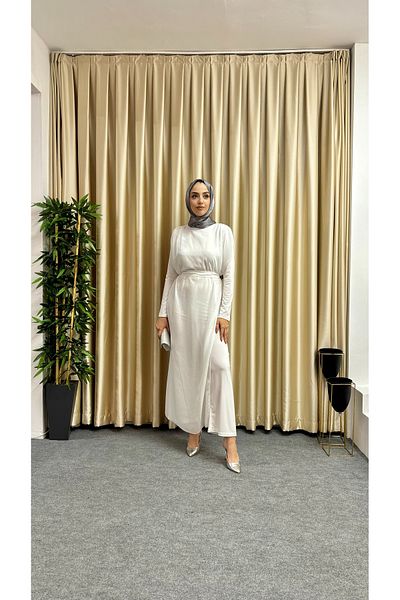 Aranlı tekstil Women's Chiffon Long Jumpsuit Dress - With Mobile Belt