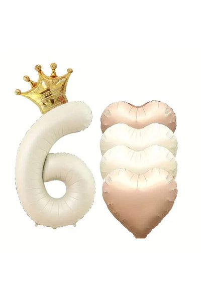 Konsept Sepeti 6 Year Old Birthday Set - Foil Balloon with Number, Heart and King Crown