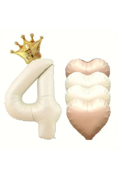 Konsept Sepeti 4 Year Old Birthday Set - Foil Balloon with Number, Heart and King Crown