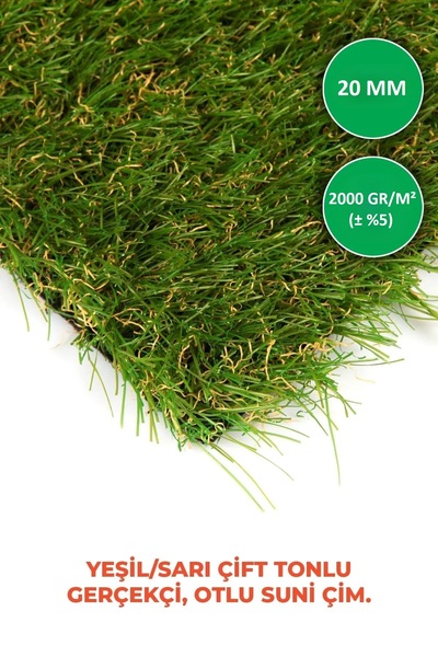 ISM Suni Yapay Çim Halı Serisi - 20mm - Yeşil - En 1 Metre - Yüksek Çim Hissi