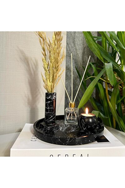 Miya Art Studio Dekoratif Beton Mermer Desen Tepsi /  Tütsülük- Kuru Bitki / ...