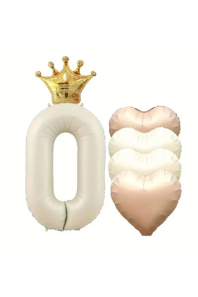 Konsept Sepeti 0 Year Old Birthday Set - Foil Balloon with Number, Heart and King Crown