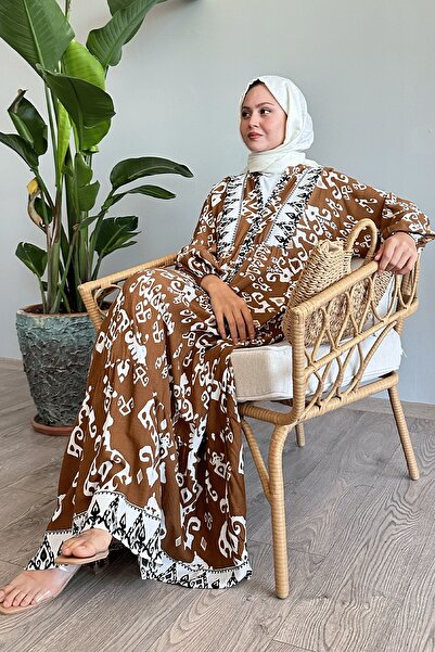 InStyle Brown Viscose Dress - Casual Pattern and Buttoned