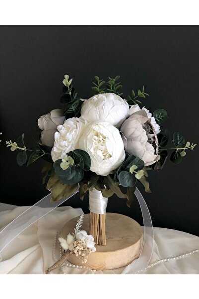 Luvienn Yeni Sezon Şakayık Gelin Buketi-beyaz Gelin Çiçeği-damat Yaka Çiçeği ...