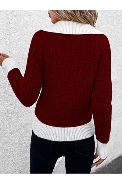 AQE FASHION Tricoturi din tricot de păr cu decolteu în V bordeaux Pulover de damă
