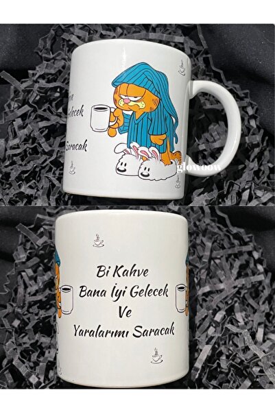 glowoow Yaralarımı Saracak Yazılı Kupa, Kahve Kupası, Kupa Bardak, Garfield B...