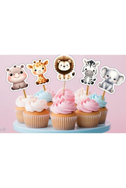 Hiras Dizayn 15 Pieces Safari Forest Animal Theme Cupcake Birthday Party Decorations Cake Toothpicks 6-7cm Cupcake Cake