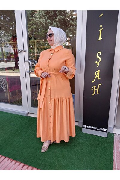 Missemramiss MİSSEMRAMİSS KEMER DETAY MODAL ELBİSE TURUNCU 4344