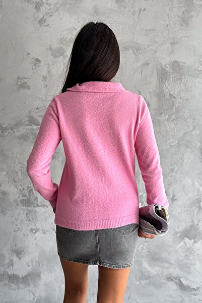 FEMELLE Pink Polo Collar Heart Cotton Knitwear Women's Sweater - Standard Size