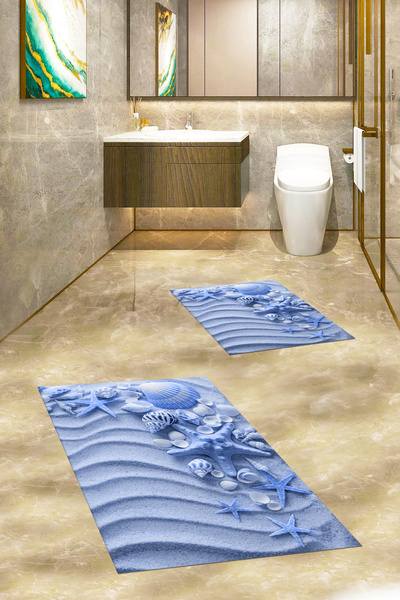 EY HOME Σετ τουαλέτας 3D με τύπωμα που πλένεται αντιολισθητικό μοντέρνο διπλό χαλάκι μπάνιου