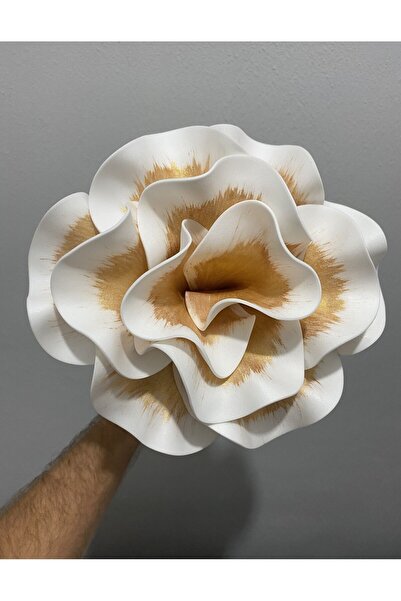 Ayka Aksesuar زهرة اصطناعية مصنوعة يدويًا من اللاتكس الفاخر إيفا - أبيض - ذهب...