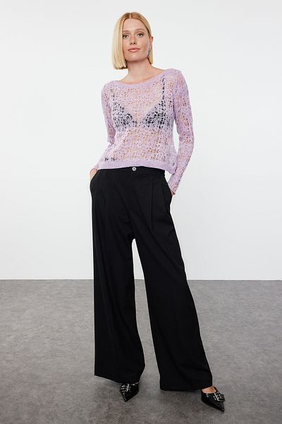 Trendyol Collection Pulover subțire din tricotaj liliac - Textură moale și ajurata, TWOAW25KZ00012