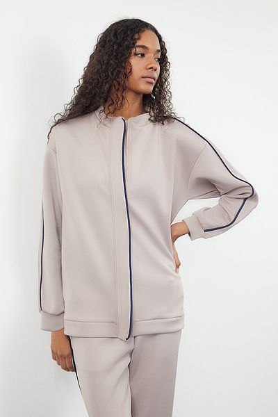 Trendyol Modest Mink színű cipzáras búvárkardigán és nadrág csőkészlet - TCTAW24US00084
