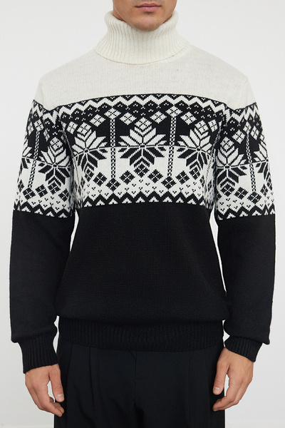 Trendyol Collection Black Regular Wool Turtleneck Ethnic Knitwear Sweater Tmnaw22Kz0296