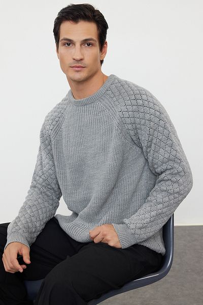 Trendyol Collection Γκρι κανονικό πουλόβερ με λαιμόκοψη TMNAW20KZ0020