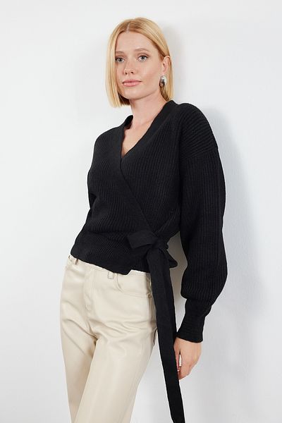 Trendyol Collection Black Soft Textured Double Breasted Collar Knitwear Cardigan Twoaw24Hi00282