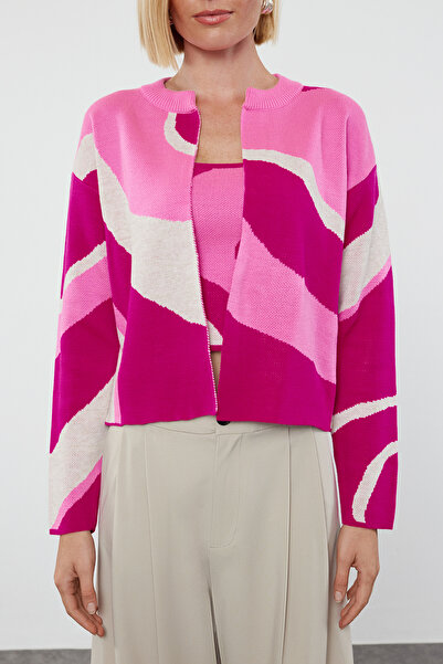 Trendyol Collection Pink Patterned 2-Piece Blouse-Cardigan Knitwear Cardigan Twoaw23Hi00223