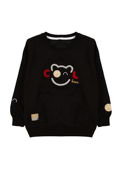 TRENDYOLKIDS Girl's Thin Heart Patterned Black Knitted Sweatshirt - Seasonal Tkdaw25sw00007