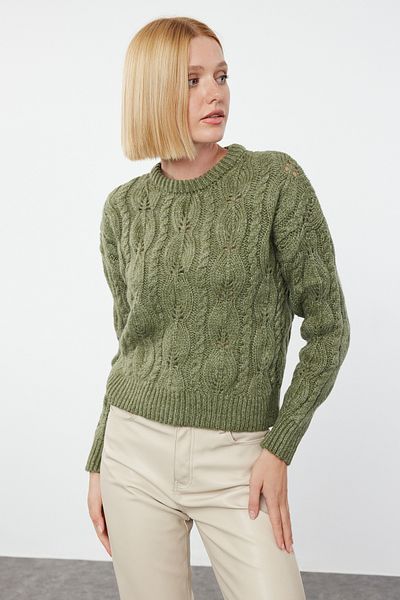 Trendyol Collection Light Green Wide Fit Openwork/Hole Knitwear Sweater TWOAW24KZ00087