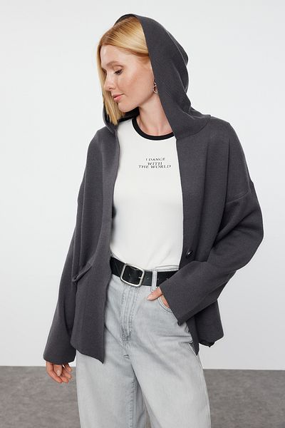 Trendyol Collection Anthracite Premium Knitwear Cardigan - Special Yarn Twoaw25Hi00047