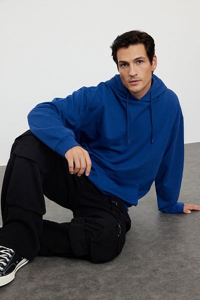 Trendyol Collection Námořnická modrá fleecová košile – oversize s kapucí, teplá TMNAW23SW00195