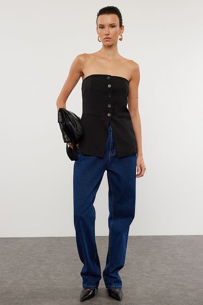 Trendyol Collection Strapless Black Blouse Vest - Woven TWOAW25BZ00087
