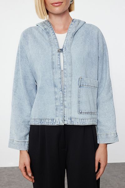Trendyol Collection Hooded Blue Denim Jacket - TWOAW25CE00008