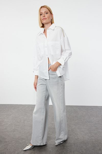 Trendyol Collection Oversize White Stone részletes ing - TWOAW25GO00062