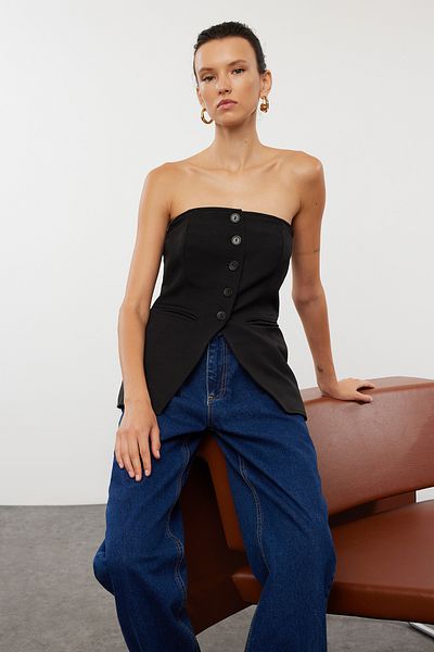 Trendyol Collection Strapless Black Blouse Vest - Woven TWOAW25BZ00087