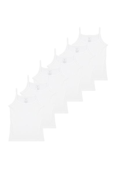 TRENDYOLKIDS Set of 6 White Thin Straps Basic Undershirt for Girls - 100% Cotton Tkdaw25Al00001