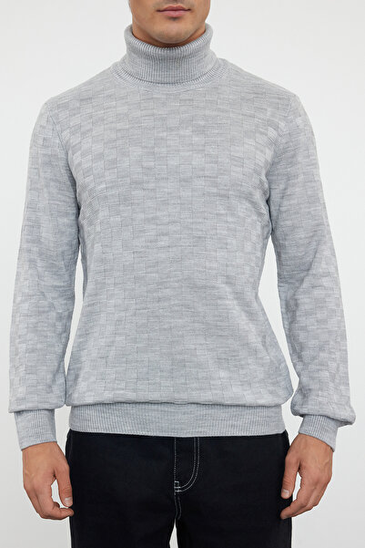 Trendyol Collection Gray Men's Turtleneck Textured Knitwear Sweater TMNAW20VK0004