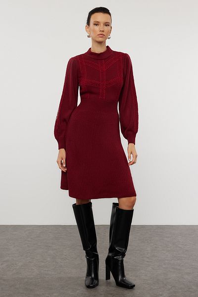 Trendyol Collection Rochie din dantelă mini tricotaje burgundă TWOAW22EL0011
