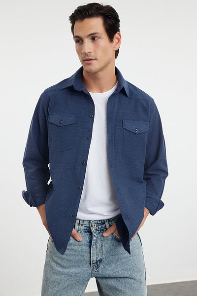 Trendyol Collection Индигово фланелено яке Lumberjack - стандартен джоб, зимна риза Tmnaw25Go00000