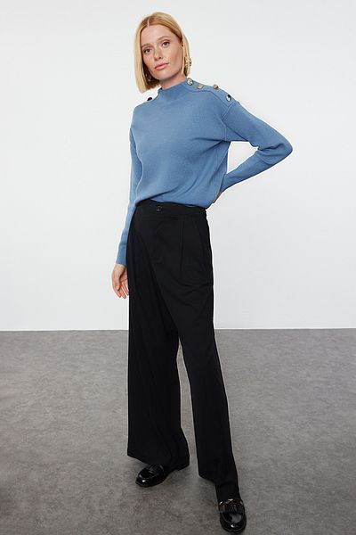 Trendyol Collection Tricotaj Pulover Indigo - Detaliat nasturi TWOAW24KZ00370