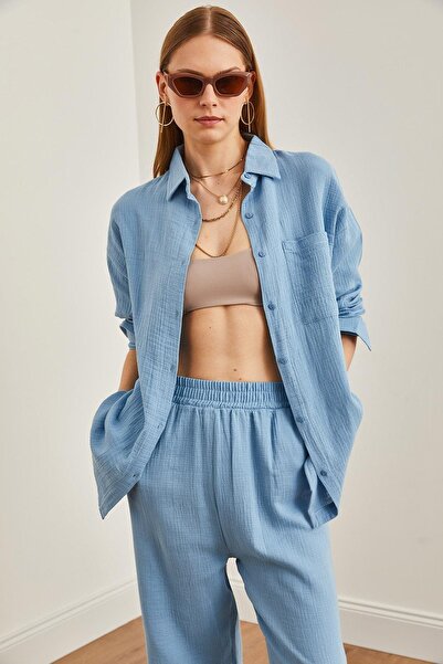 Olalook Babakék túlméretezett muszlin női ing - GML-19001217