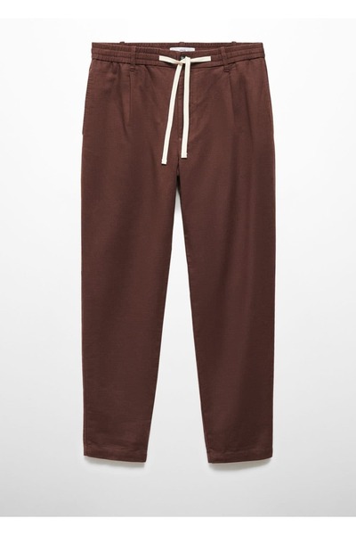 MANGO Man Slim fit keten beli büzgülü ipli pantolon