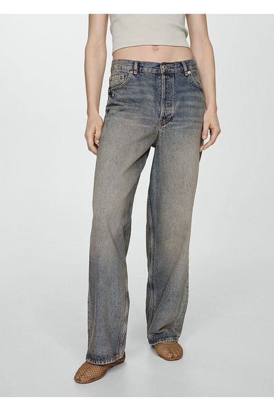 MANGO Woman Pantaloni Jean Wideleg cu talie medie