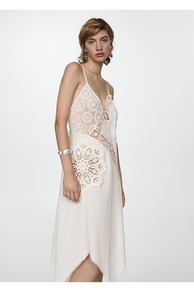 MANGO Woman Asymmetric Cut Embroidered Dress