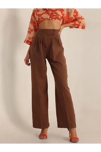 msendam Women's Light Lycra Velcro Waist Version Palazzo Trousers-brown
