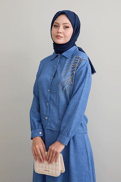 InStyle Kék vászonkészlet - gyöngyös szoknya