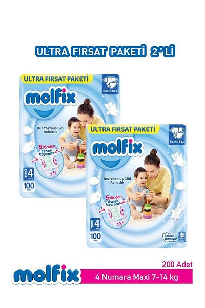 Molfix Baby Diapers Ultra Opportunity Pack Maxi Size 4 100 Pieces x 2 Packs