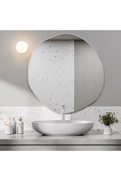 ant home Arya 50 cm Mirror Asymmetrical Mirror, Decorative Mirror, Wall Mirror Bathroom Mirror Holl Mirror, White