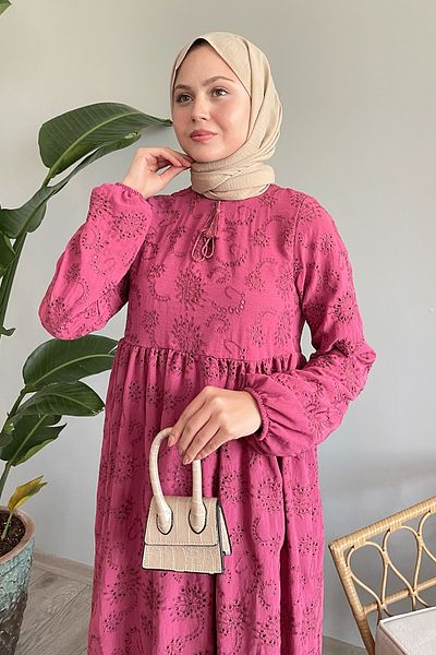InStyle Fuchsia Embroidery Dress - Patterned and Tassels