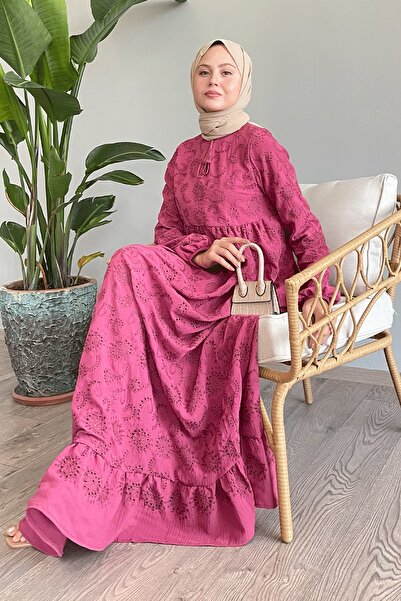 InStyle Fuchsia Embroidery Dress - Patterned and Tassels