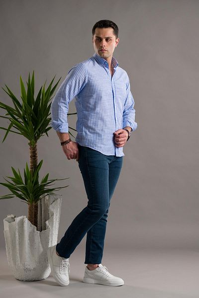 Dorss Мъжка риза с дълъг ръкав, вталена, памучна, с райета и копчета